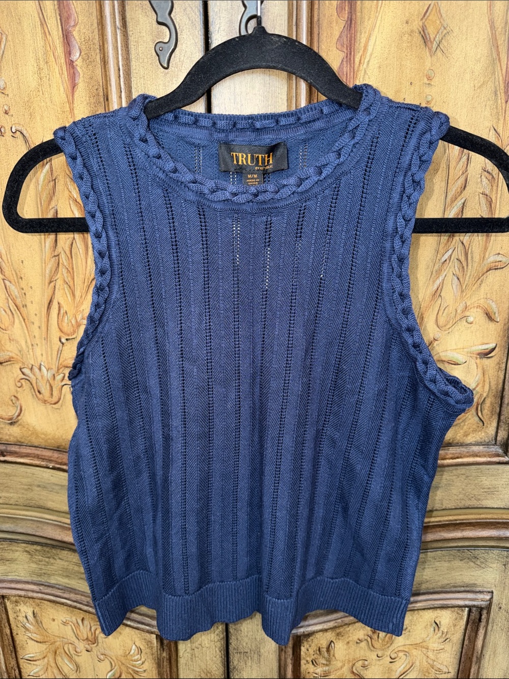 TRUTH Navy Braided-Edge Knit Tank Top